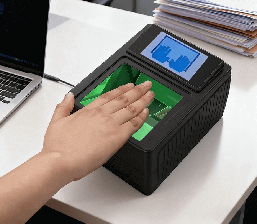 交通樞紐（機(jī)場、火車站）安檢通道的指紋設(shè)備應(yīng)用場景，設(shè)備與安檢閘機(jī)實(shí)時(shí)聯(lián)動(dòng)，實(shí)現(xiàn)旅客身份秒級核驗(yàn)與快速通行